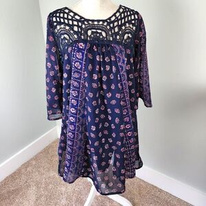 JAPNA WOMEN'S BELL SLEEVE CROCHET NECKLINE CRISS CROSS BACK  DRESS SIZE MEDIUM